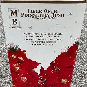 32” Ted Poinsettia Fiber Optic Bush Christmas Light Up Free Ship